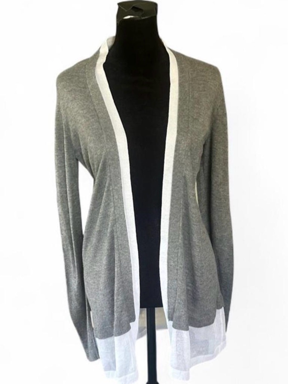 Liz Claiborne Grey Cardigan with White Trim